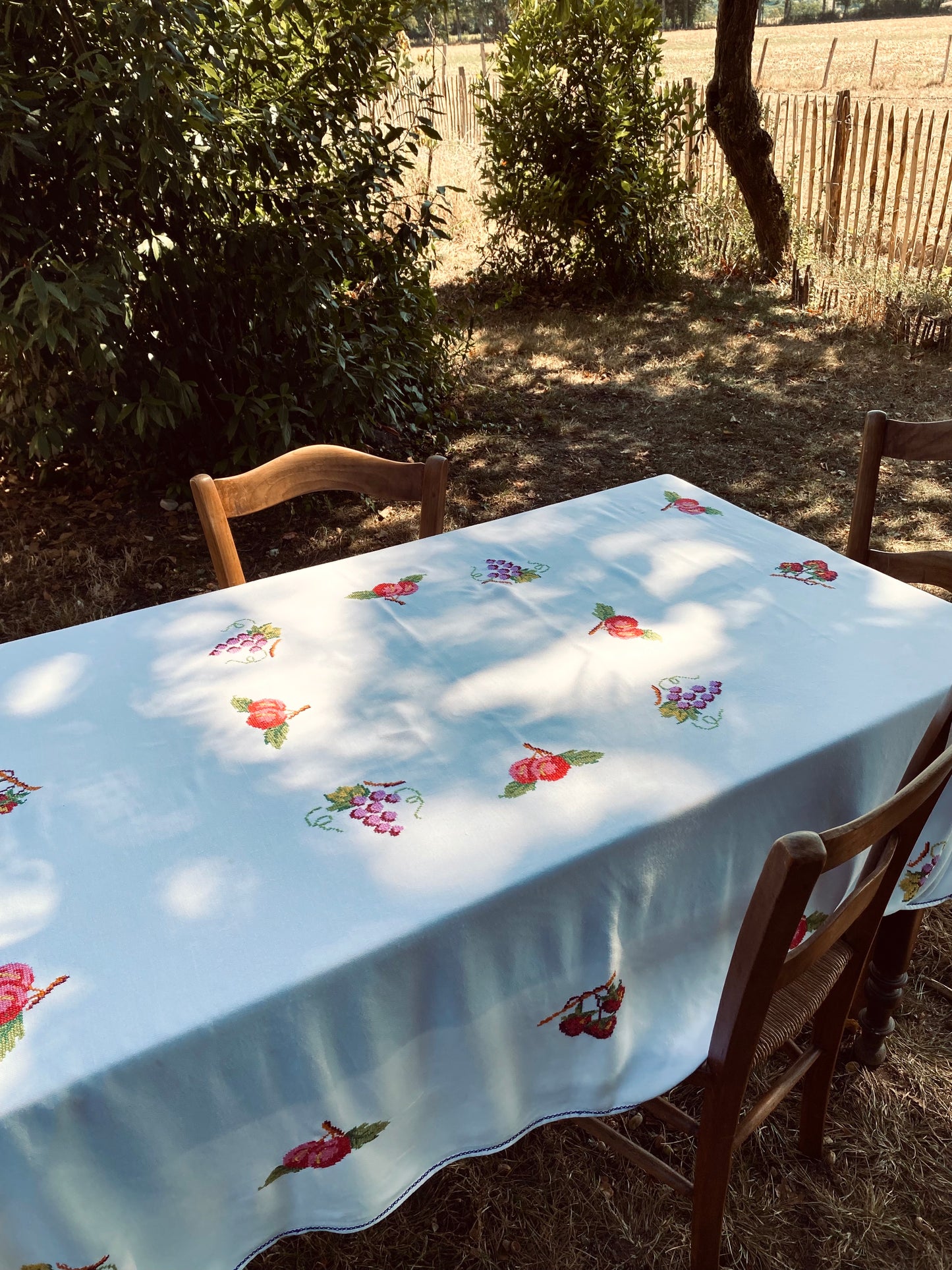 La nappe avec des fruit brodés